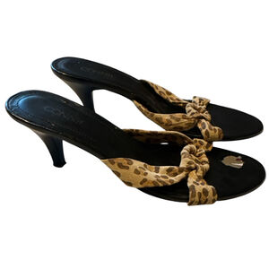 Connie Black Leopard Print Kitten Heel Sandals US 7